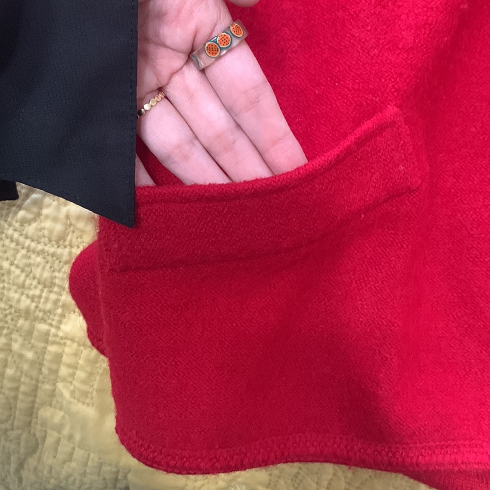 Vintage Tally Ho Vest PM Sleeveless Y2K Wool Red Black Faux Fur Collar Zip Up - Picture 2 of 6